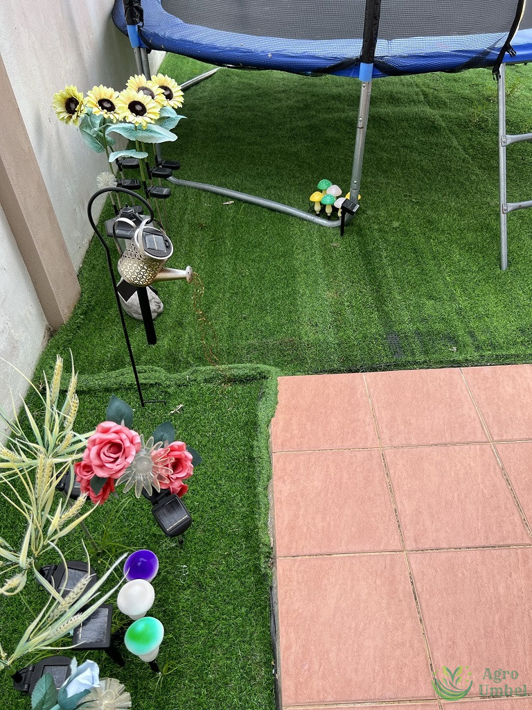trampoline and artificial grass decorations